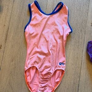 Orange shimmery and Blue velvet trim leotard